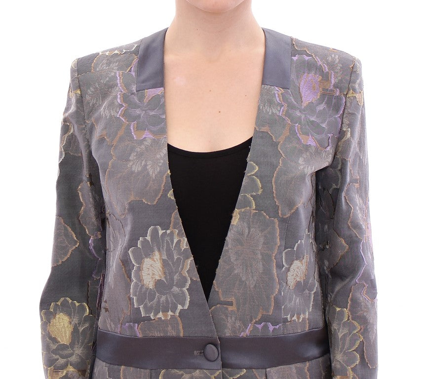 Chic Silk Floral One-Button Blazer