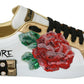 Elegant Sequined Floral Leather Sneakers