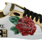 Elegant Sequined Floral Leather Sneakers