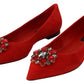 Crystal Embellished Red Suede Flats