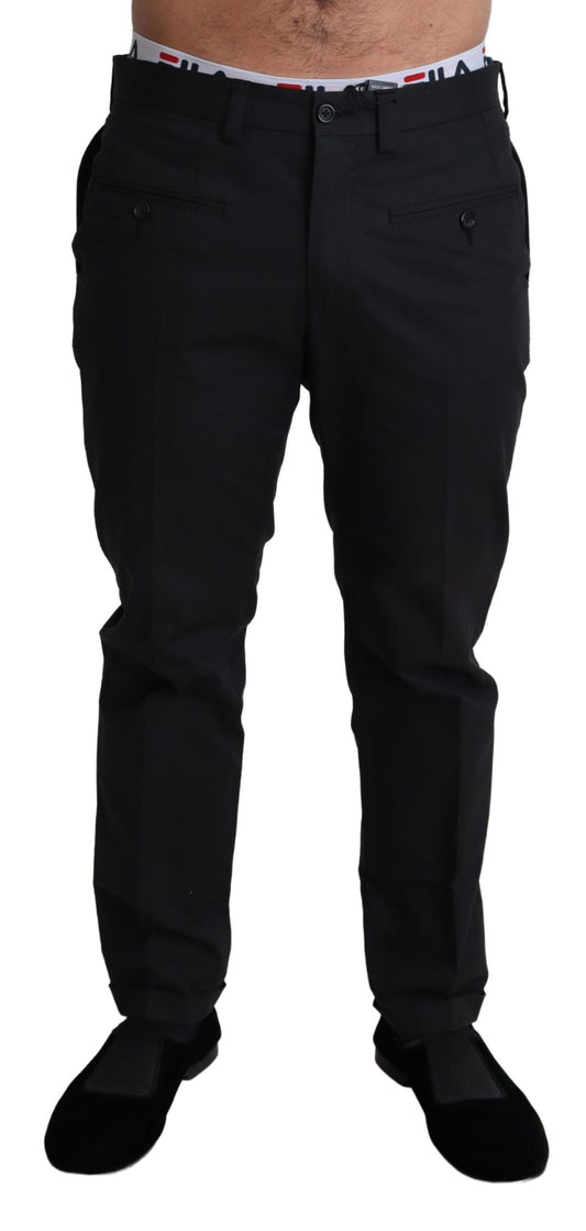 Elegant Black Stretch Cotton Trousers