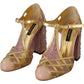 Silk-Infused Leather Crystal Pumps in Pink Gold