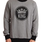 Elegant Gray Crown Motif Crewneck Sweater