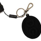 Chic Black Rubber & Brass Logo Keychain