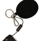 Chic Black Rubber & Brass Logo Keychain