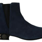 Chic Blue Suede Mid-Calf Boots with Stud Details