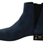 Chic Blue Suede Mid-Calf Boots with Stud Details