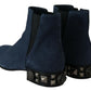 Chic Blue Suede Mid-Calf Boots with Stud Details