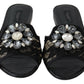 Elegant Black Lace Mules with Jewel Flower Detail