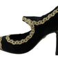 Elegant Gold-Embroidered Black Velvet Pumps