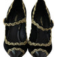 Elegant Gold-Embroidered Black Velvet Pumps