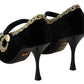 Elegant Gold-Embroidered Black Velvet Pumps