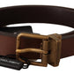 Elegant Brown Leather Belt with Gold Buckle