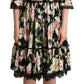 Elegant Lily Print Midi Dress with Lace Trim