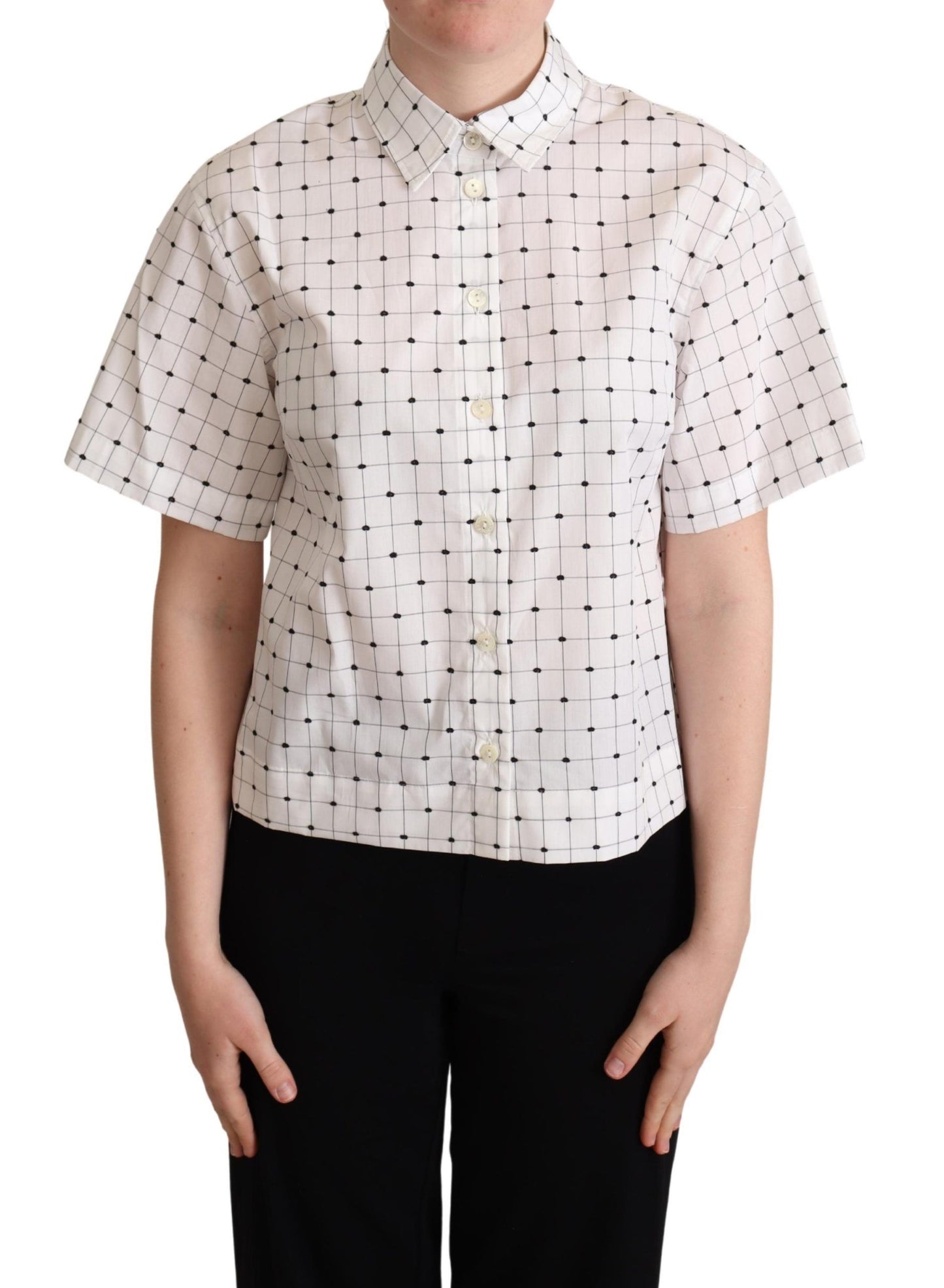 Chic Monochrome Polka Dot Polo Top