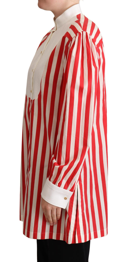 Elegant Red and White Stripe Cotton Polo Top