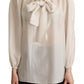 Elegant Light Gray Silk Ascot Blouse