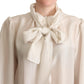 Elegant Light Gray Silk Ascot Blouse