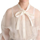 Elegant White Silk-Cotton Ascot Blouse