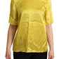 Elegant Silk Short Sleeve Blouse Top - Yellow