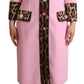 Chic Pink Leopard Trench with Crystal Buttons