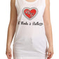 Crystal Embellished Heart White Sleeveless Tee