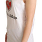 Crystal Embellished Heart White Sleeveless Tee