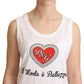 Crystal Embellished Heart White Sleeveless Tee