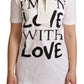 Chic White Love Motif Silk-Blend Tee