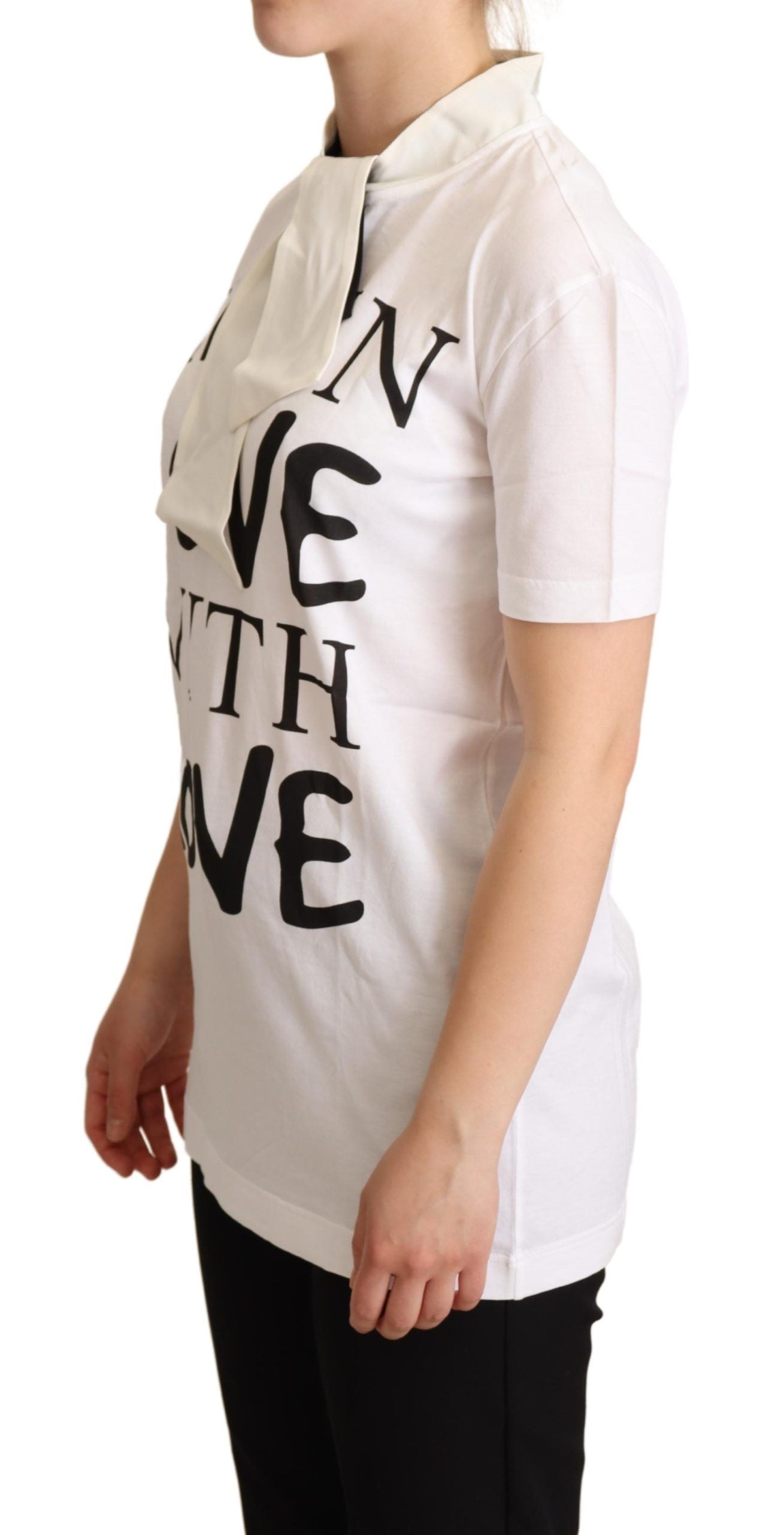 Chic White Love Motif Silk-Blend Tee