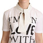 Chic White Love Motif Silk-Blend Tee