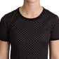 Polka Dotted Black Short Sleeve Crewneck Top