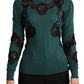 Elegant Green Pullover with Black Lace Detail