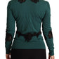 Elegant Green Pullover with Black Lace Detail