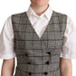 Elegant Checkered Gray Silk Blend Vest