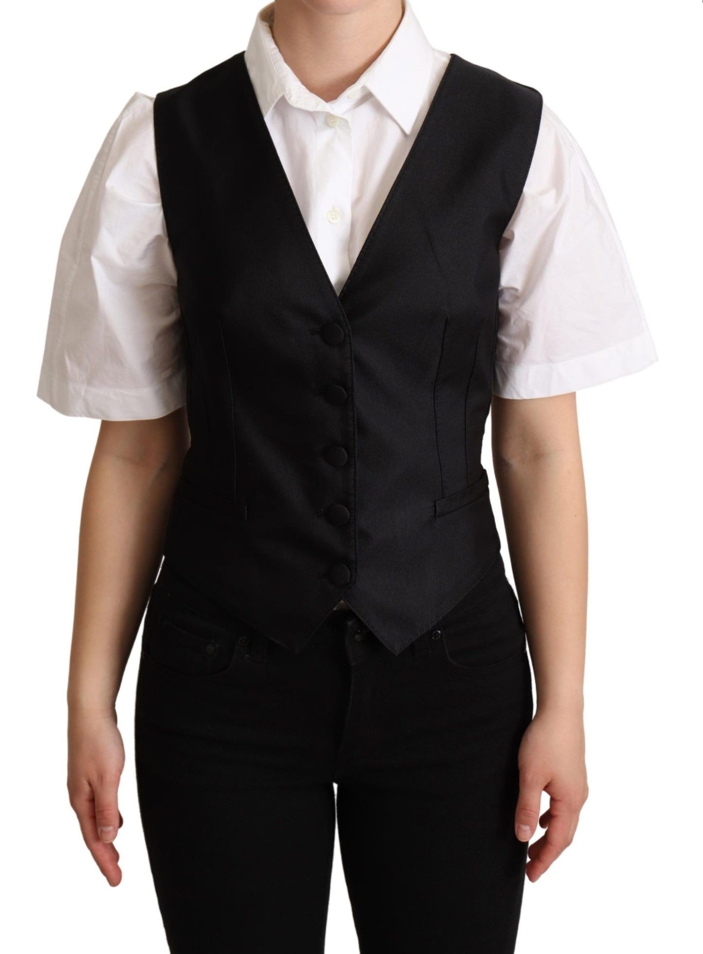 Elegant Silk Blend Black Waistcoat