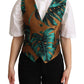 Elegant Green Leaf Print Waistcoat