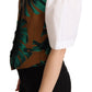 Elegant Green Leaf Print Waistcoat