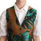 Elegant Green Leaf Print Waistcoat