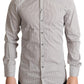 Elegant Gray Striped Slim Fit Dress Shirt