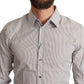 Elegant Gray Striped Slim Fit Dress Shirt