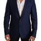 Elegant Blue Virgin Wool Martini Blazer