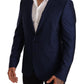 Elegant Blue Virgin Wool Martini Blazer