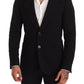 Elegant Slim Fit Black Cotton Blazer