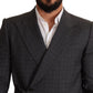 Chic Gray Check Martini Slim Fit Double-Breasted Blazer