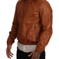 Elegant Brown Leather Bomber Jacket