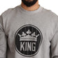 Regal Crown Cotton Sweater - Sophisticated Gray