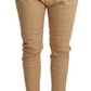 Beige Mid Waist Slim Fit Skinny Pants