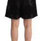 Elegant Black Floral Brocade Silk Shorts