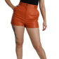 Chic Orange Leather High Waist Hot Pants